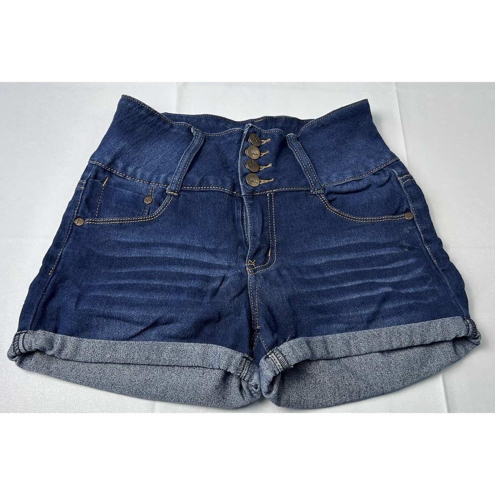 Boho Chic Dark Wash Denim Shorts Juniors‎ 5 Cuffed Stretch Casual Festival Indie